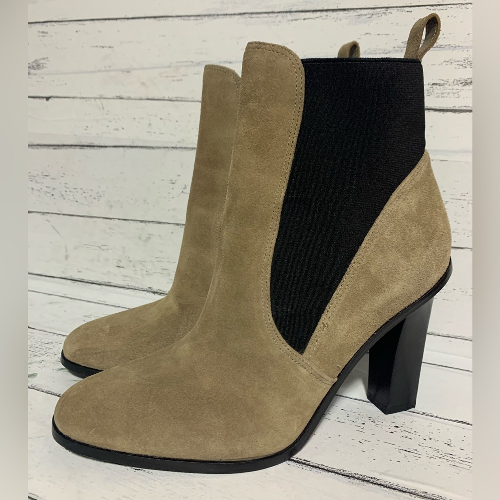 Via Spiga Vero Cuoio Women Size 8.5 Suede Tan Black High Heel Ankle Boots